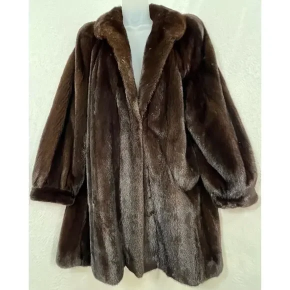 BIRGER CHRISTENSEN Worlds Finest Dark Ranch Mink Fur Mid Length Swing Coat Sz 12 - Picture 5 of 16
